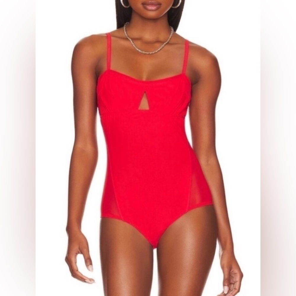 Revolve We Are HAH Under The Wire Blood Orange Mesh Underwire Bodysuit Small NWT